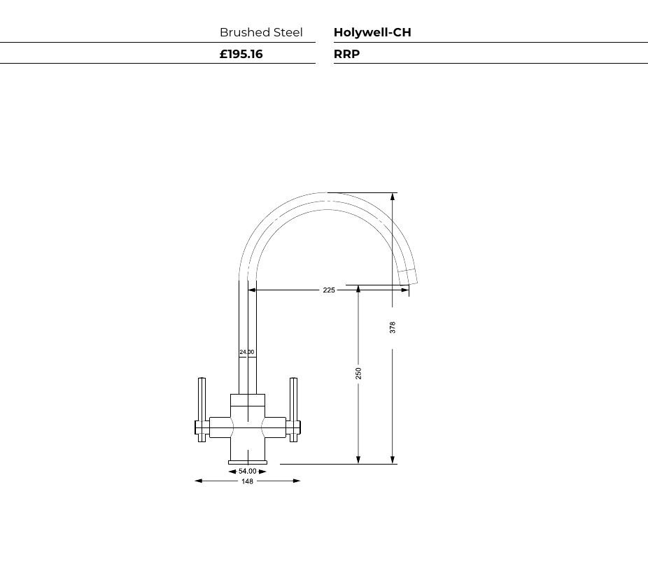 Harlyn Holywell technical drawing — dimensions