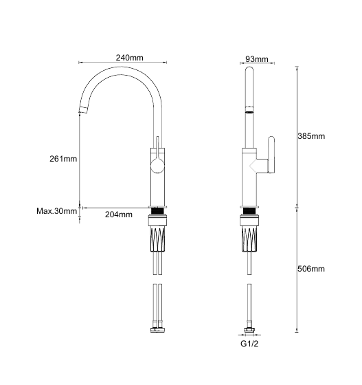 Harlyn Quin technical drawing — dimensions