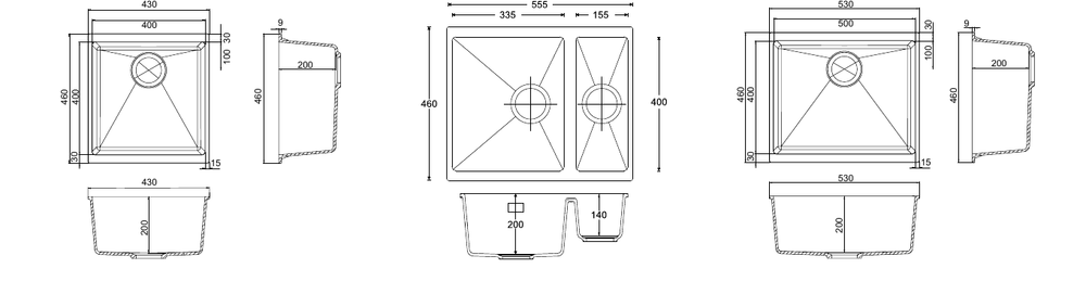 Harlyn Sennen technical drawing — dimensions