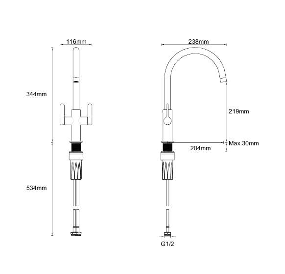 McAlpine Teviot technical drawing — dimensions