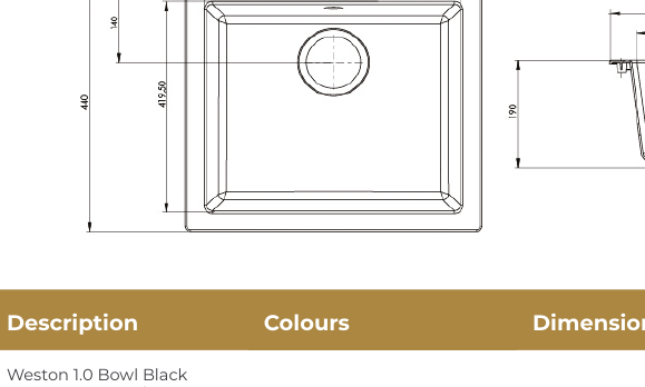 Rocklite Weston technical drawing — dimensions